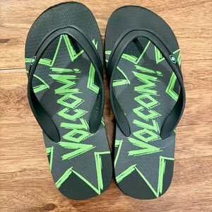 Volcom Black and Green Graphic Flip Flops